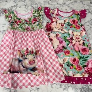 Bundle 2 Penelope Plumm Girls Dress Adorable Novelty Pig Print Pink Sz 6